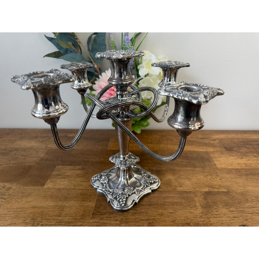 Vintage Silverplate 5 Arm Candelabra Grape Motif Wedding Centrepiece‎ Gothic